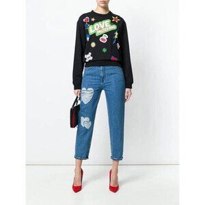 Love Moschino Heart Patch High Rise Straight Jeans 26 Blue Sold Out!